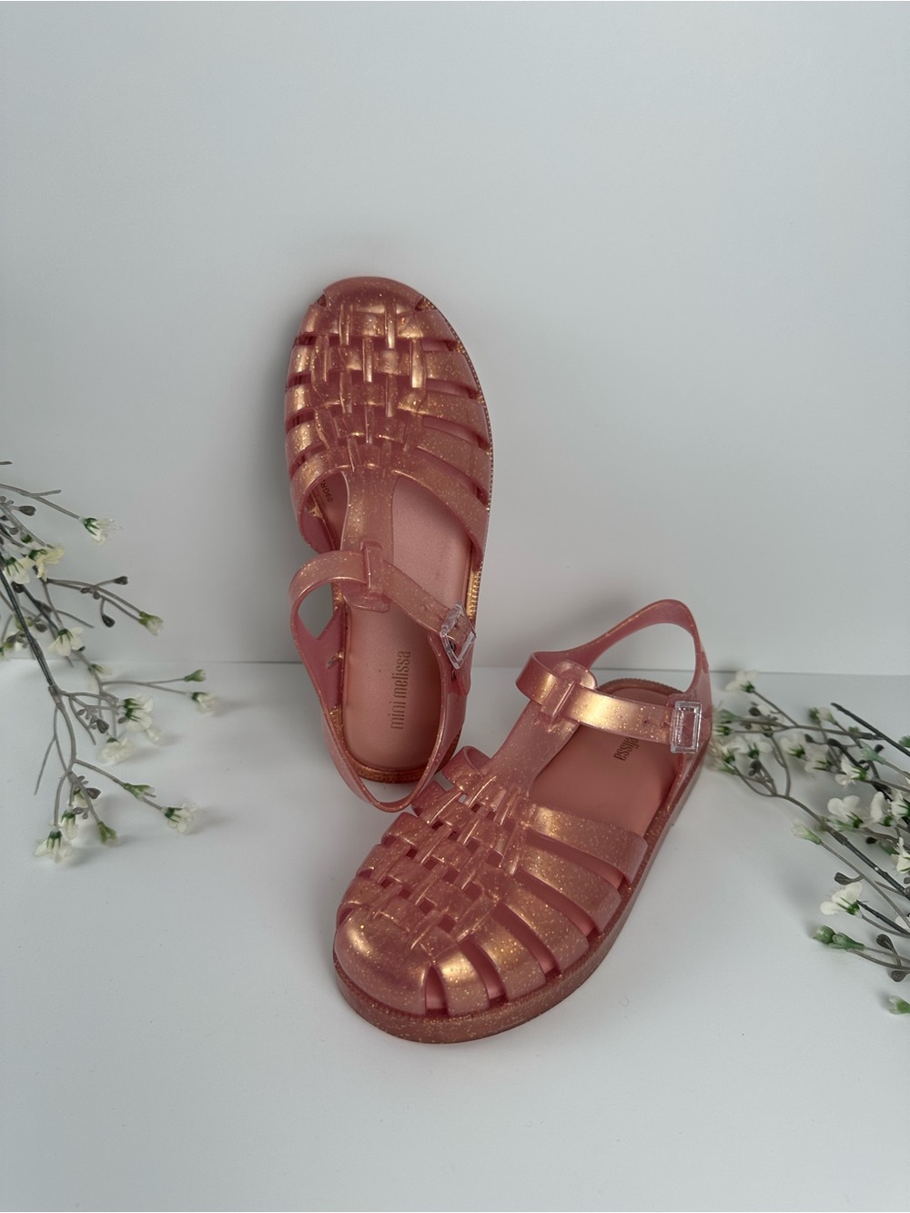 Mini Melissa Pink Glitter Jelly Sandals Toddler Size 13 - Picture 2 of 13